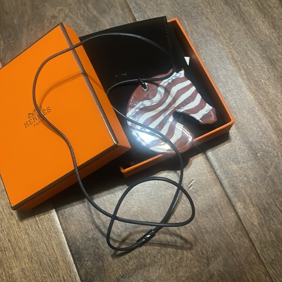 Hermes Tattersall Little Havana Striped Horse Steel. Enamel Pendant Necklace - Picture 7 of 7